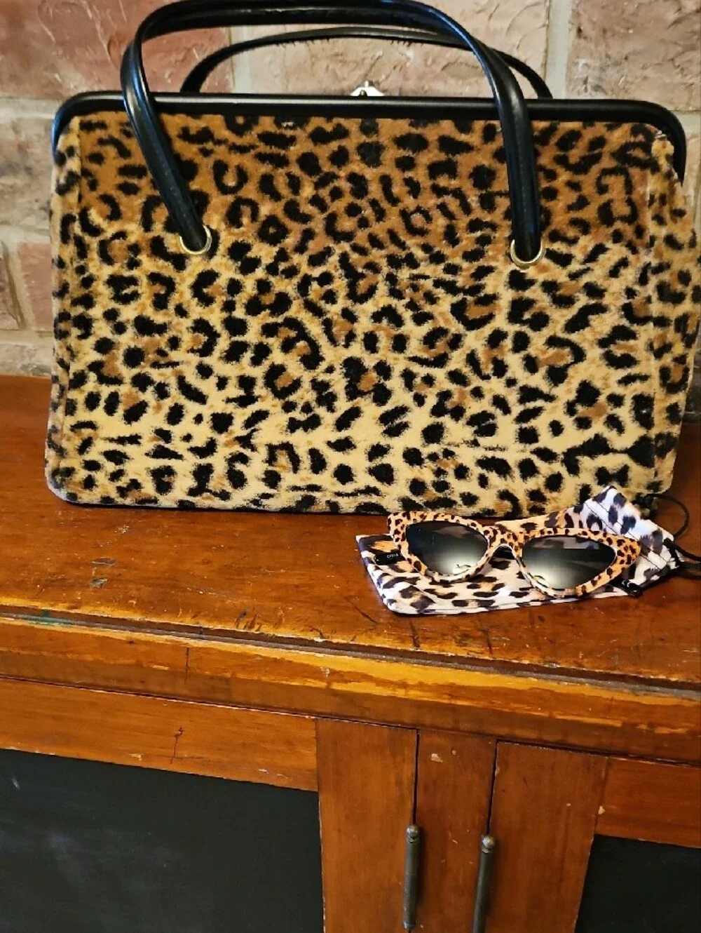 Leopard Print Shoulder Tote Bag with Black Trim